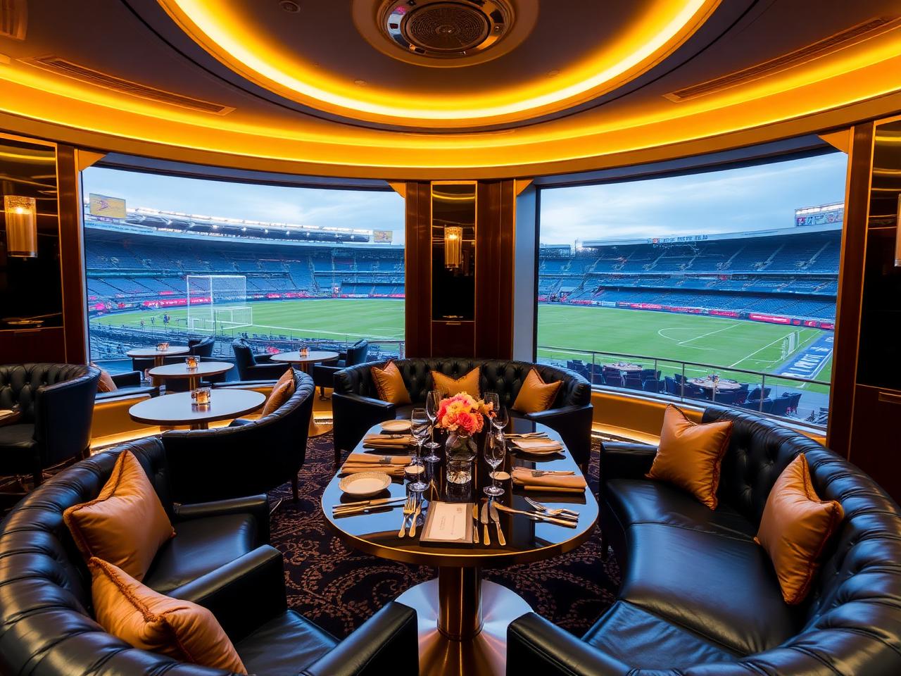 Private hospitality lounge overlooking a football pitch