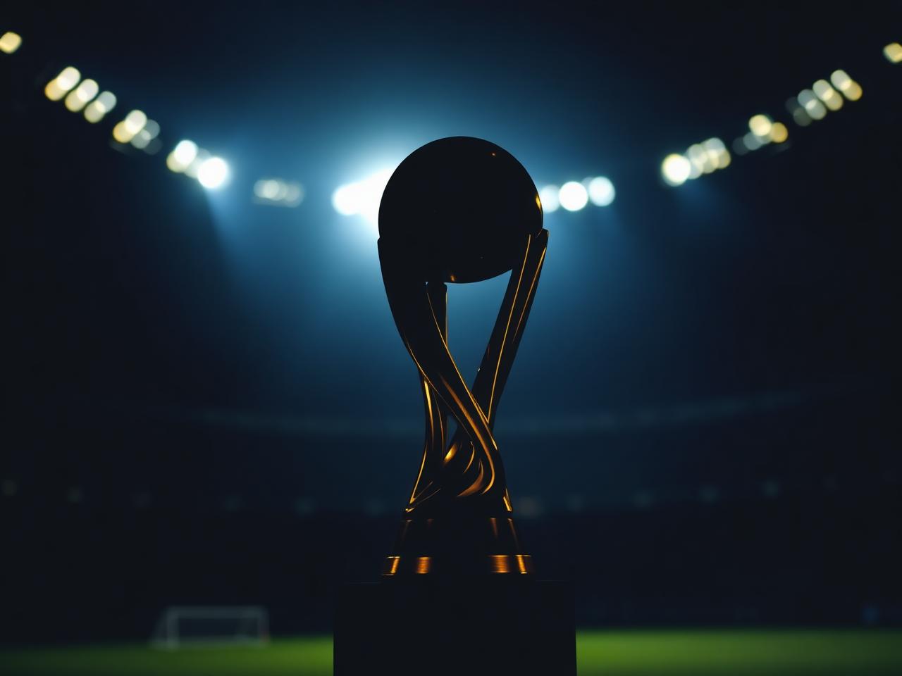 Football trophy silhouette under stadium lights